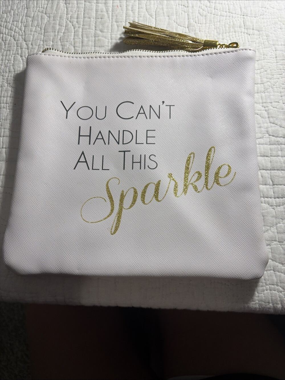Dillard's WHITE You Can't Handle All This Sparkle Cosmetic Bag Purse Clutch NICE